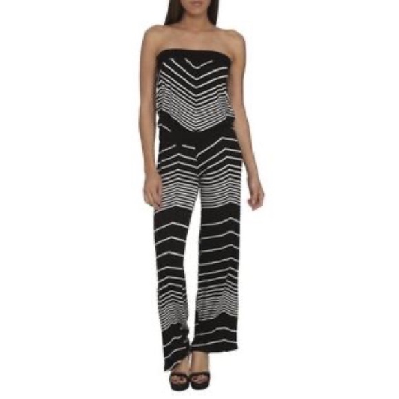 Arden B. Strapless Stripped Key Hole Jumpsuit